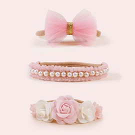 NUWAJP Baby Girl Headbands and Bows, 3 Pcs Soft Flower Nylon Elastic Hair Bands Headband Bow Cute Hair Accessories for Infant Toddler