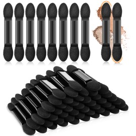 BOHUIZ 50Pcs Double Head Eyeshadow Sponge Brushes Cosmetic Tool, Disposable Eyeshadow Makeup Applicators Sticks Travel Eyeshadow Brush Concealer Brush (Black)