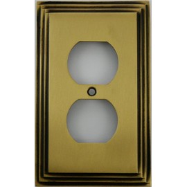 Deco Step Style Antique Brass Duplex Outlet Wall Plate