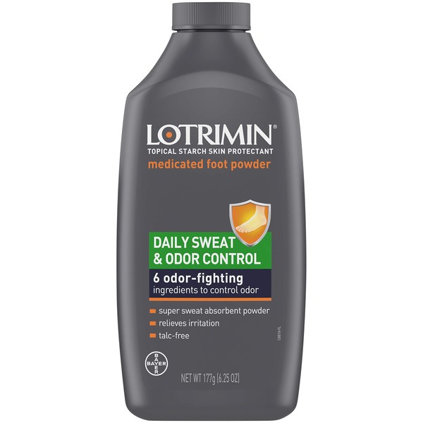Lotrimin Daily Sweat & Odor Control Medicated Foot Powder - Antifungal Formula for Lasting Relief from Foot Odor, 6.25 Ounce (177 Grams)