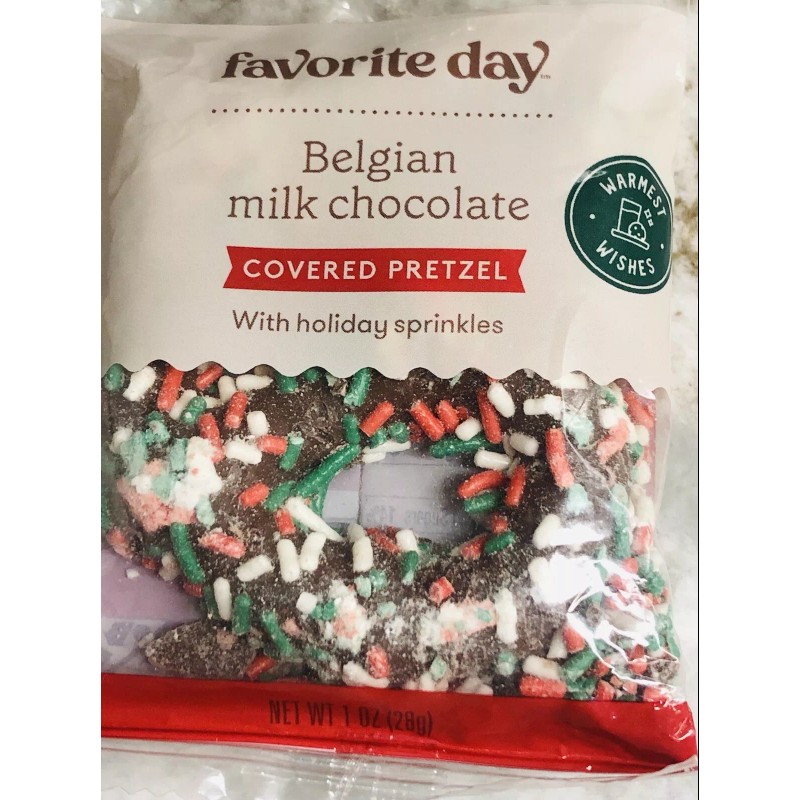 Favorite Day Target-Belgian Milk Chocolate Covered Pretzel W/Holiday Sprinkles. 1.oz/28gm.
