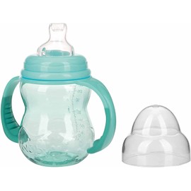 Nuby - Wide neck bottle made of Tritan™ with teat - Wide neck bottle for babies and toddlers - Drinking bottle with handles and protective cap - Turquoise - 240ml - 6+ months