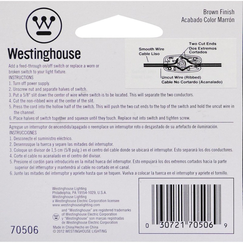 Westinghouse Lighting 7050600 Feed-Through On/Off Switch, Brown