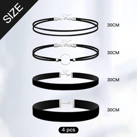 HFMYGS Pack of 4 Women's Black Velvet Necklaces, Adjustable Classic Choker Jewellery, Black Choker Necklace, Choker Chain for Women and Girls, Dancing, Birthday, Party, Cosplay, Not applicable, Not