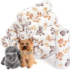 12 Pieces Pet Blanket Soft Fleece Dog Blanket Fluffy Doggie Blanket Warm Felt Throw Blanket Cute Paw Print Throw Blanket Puppy Kitten Sleep Mat Bed Covers for Dog Puppy Cat (White)