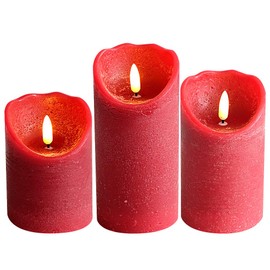 Wondise Red Flameless Flickering Candles Battery Operated with 6 Hour Timer, 3D Wick Real Wax Warm Light LED Flickering Candles Thanksgiving Christmas Decoration(Set of 3, 3 x 4-6 Inches)