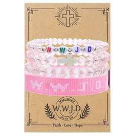 xuzhiyuan WWJD Beads Braided Bracelet Letter Matching Couples Protection Inspirational Religious Christian Gifts What Would Jesus Do Bracelets Friendship Bracelet Gift for Women Men-A Pink