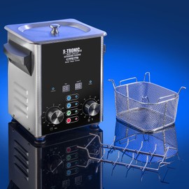 X-Tronic Model #2000-XTS 2.0 Liter Square Format "Platinum Edition" Commercial Ultrasonic Cleaner with Time/Temp LED Displays, Sweep & Degas Controls, S/S Cleaning Basket & Wire Rack Holder
