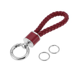A ABSOPRO Car Keychain Universal Key Chain with Ring for Key Fobs for Home for Women Faux Leather Dark Red Silver Tone