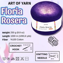 Art of Yarn Floria Rosera 100% Cotton Yarn - 250g (8.80oz), 1094 Yards - Vibrant Multicolor Rainbow Yarn for Crochet, Knitting, Amigurumi & Crafts - Ideal for Spring & Summer Projects 99321