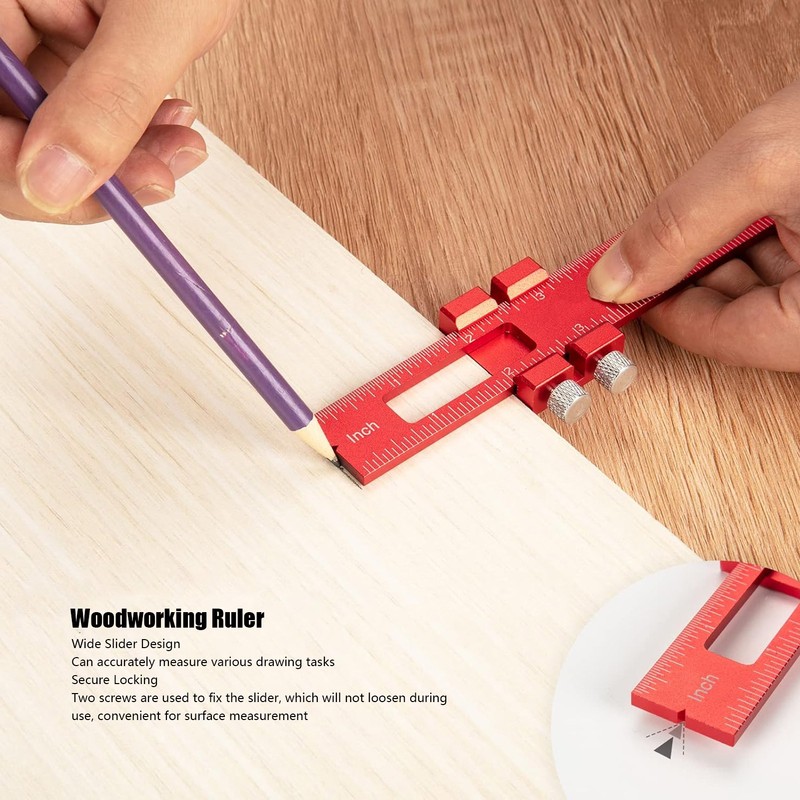 8in Woodworking Marking Ruler Multifunctional Aluminum Alloy Portable Woodworking Scribing