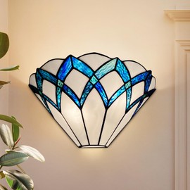 ARTZONE Tiffany Wall Sconces 13 Inches, Vintage Tiffany Style Wall Sconces Stained Glass Wall Light for Bedroom/Bathroom/Livingroom/Corridor/Stairway(Blue)