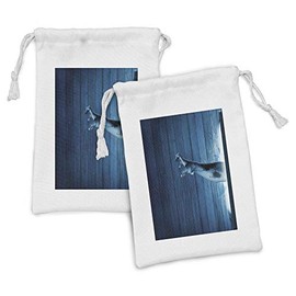 Lunarable Horror House Fabric Pouch Set of 2, Zombie Hand Come out from Television Undead Being Devil Fantasy Themed Work of Art, Small Drawstring Bag for Toiletries Masks and Favors, 9" x 6", Blue