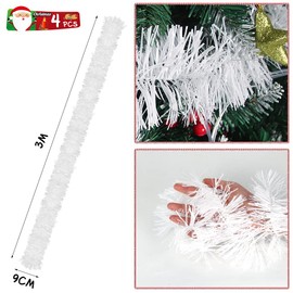 Christmas Garlands, 4 Pieces Tinsel Christmas Tree, 3 m Tinsel Garland, Tinsel Garland Christmas, Christmas Decoration Tinsel for Christmas Tree, Christmas Party, Birthday Party Decoration (White)