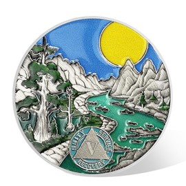 5 Year Sobriety Coin Five Year AA Coin Alcoholics Anonymous Medallion Sun Chip AA Chips and Medallion Sobriety Gifts for Men Women Recovery Gift Anniversary Token Forest River Tree Coin