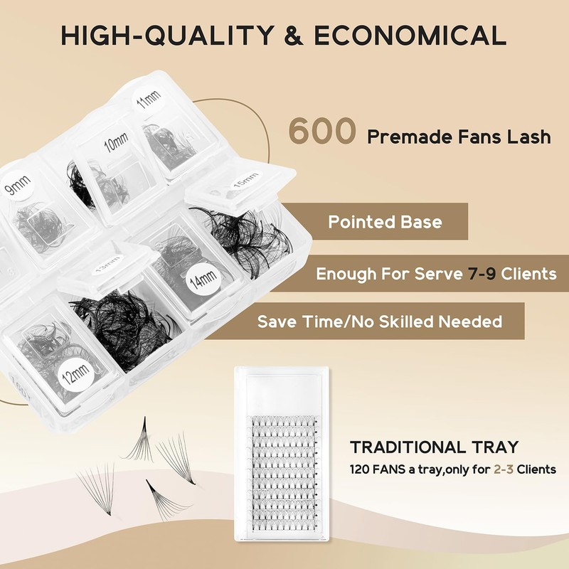 Premade Fans Eyelash Extensions 600 Fans 16D Handmade Volume Lashes