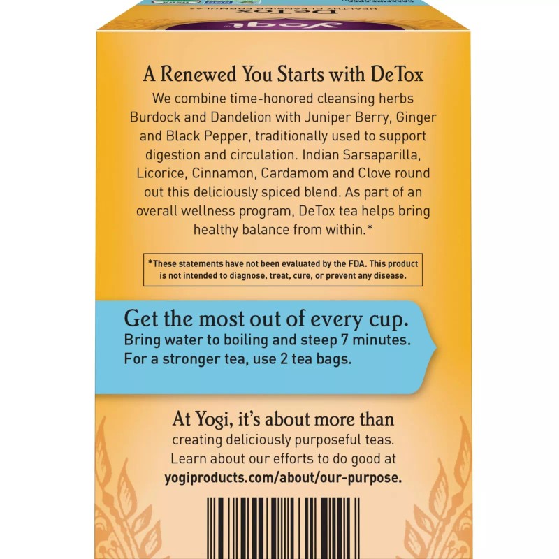 Yogi Organic DeTox Tea 16 Count Herbal Support for Digestion