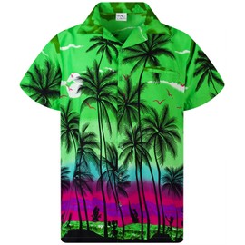 KING KAMEHA Funky Hawaiian Shirt, Shortsleeve, Beach, Green, S