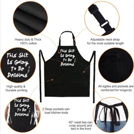 Moslyn Funny Cooking Apron for Men Grilling BBQ Chef Cooking Apron with 2 Pockets Adjustable Neck Straps for Dad Husband (Black1)
