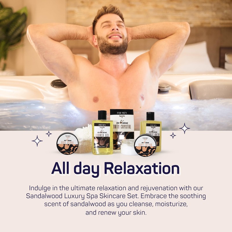 SpaLife Men's Sandalwood Luxury Spa Skincare Set - Complete Care