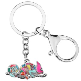 DOWAY Enamel Cute Lizard Gecko Keychain Keyring Charm for Handbags Purses Bags Belts Decor Gift (Fuscia Chameleon)