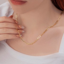 OCHCOH Gold Chain Paperclip Necklace for Women 5mm 14K Gold Plated Womens Gold Chains 20 Inches, Elegant Jewelry Gift