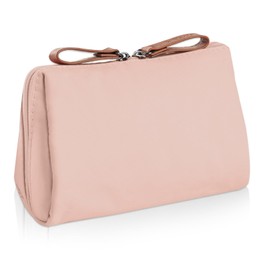 Aucuu Travel Makeup Pouch, Small Makeup Bag, Mini Cosmetic Bag with Compartments, Multifunctional Waterproof Cosmetic Bag, Portable Toiletry Bag, Travel Organizer Bag for Women Girls, Pink