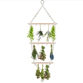 3 Tier Herb Drying Rack Hanging - Handcrafted Boho Flower Dryer Racks - Saving Space Holds 14 Bouquets - Herb Drying Rack for Spices Weed Flowers - Gift for Crafters