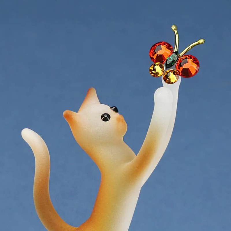 Glass Baron Tabby Cat with Butterfly Figurine