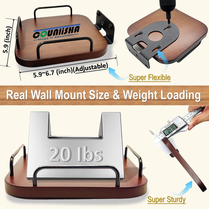 Universal Speaker Wall Mount,Secure Adjustable Real Wood Wall Bracket Holder,Small
