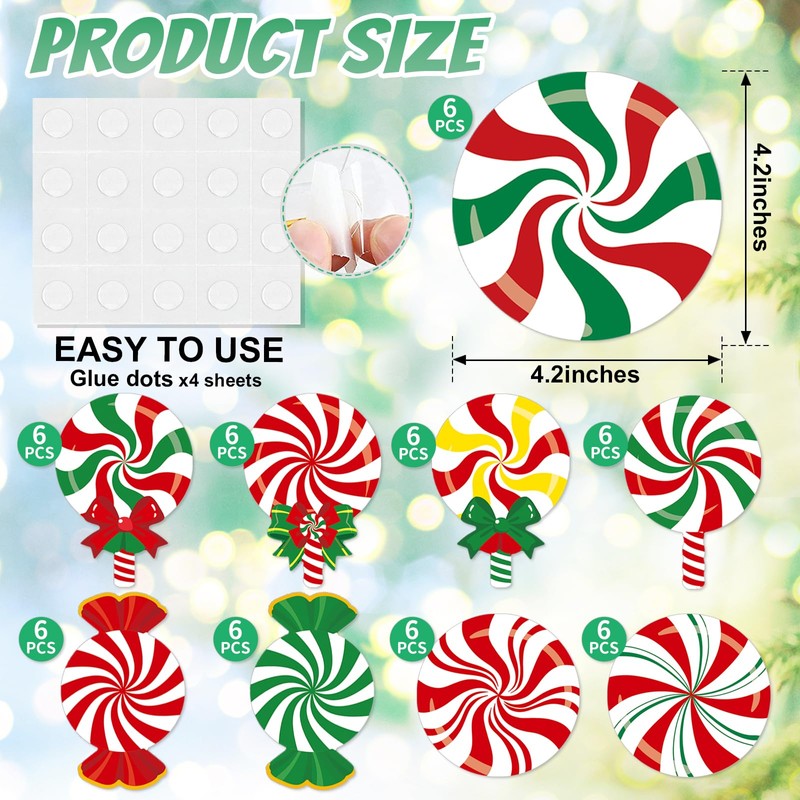 54 Pcs Christmas Candy Cut-Outs Double Printed Winter Paper Decor