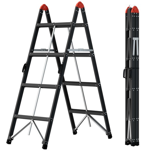 Aparecium APARECIUM Foldable Twin Front Ladder, Collapsible A Frame 4-Step