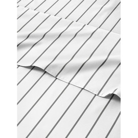 4 Piece Striped Sheets for Cal King Size Bed – Luxury Flat Sheet 108 x 102, Fitted Sheet 72 x 84 and 2 Pillowcases 20 x 40 – Deep Pocket, Ultra-Soft, Black and White Sheets – Oeko-TEX Stripe Sheet Set