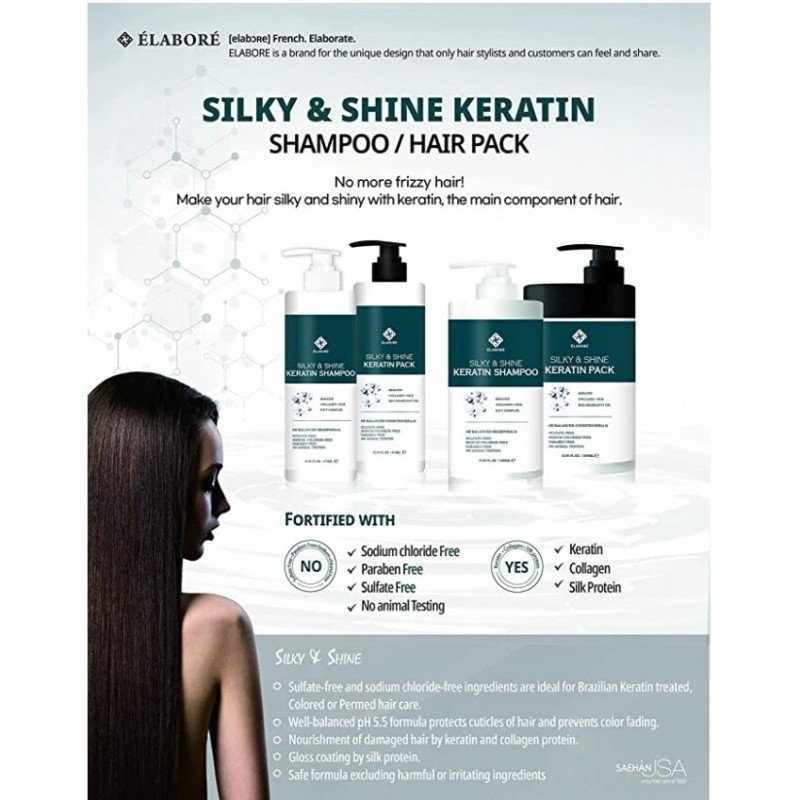 Elabore Silky & Shine KERATIN Shampoo 33.80fl.oz/ 1000ml