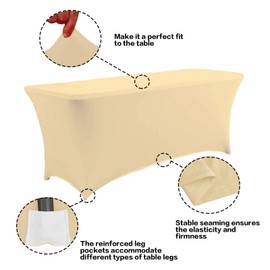 IVAPUPU 2 Pack 4FT Table Cloth for Rectangular Fitted Events Stretch Champagne Table Covers Washable Table Cover Spandex Tablecloth Table Protector for Party, Wedding, Cocktail, Banquet, Festival