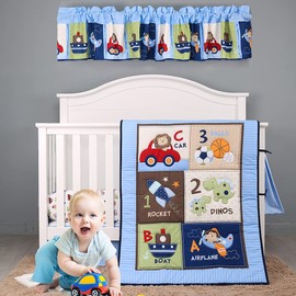 Brandream Crib Sheets for Boys Toddler Sheet Car Balls Rocket Dinosaur Boat Airplane Design Education Collection 100% Cotton Nursery Bed Sheet Set