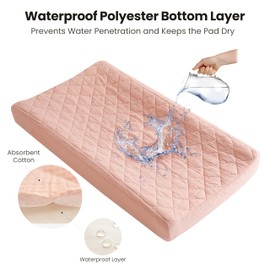 Konssy Waterproof Muslin Changing Pad Cover 2 Pack, Quilted Cotton Fitted Diaper Changing Table Cover, Soft Changing Pad Sheets for Girls Boys (Blossom,Pink)