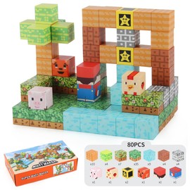 Lnyofz Magnetic Blocks - 80Pcs Build Super Bro Mine World Adventure Magnet Game Set, Magnetic Tiles Building Blocks Toddler Toys STEM Sensory Creative Toys Games for Kids Boys & Girls