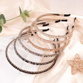 KEUKORZ Rhinestone Headbands - 6Pcs Sparkle Glitter Thin Hairbands Non-Slip with Rhinestone for Women Girls - Fabulous Hair Accessories for Wedding (6 Colors)