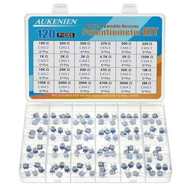 AUKENIEN AUKENIEN 24 Values 120pcs 100 200 300 470 500 220 1K 2K 3K 4.7K 5K 150K 10K 20K 30K 47K 50K 100K 200K 300K 470K 500K 1M 2M Ohm Vertical Variable Resistor Potentiometer Assortment Kit