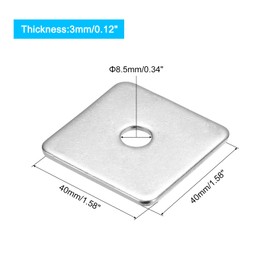 sourcing map Square Washer, 10Pcs M8x40x40x3mm 304 Stainless Steel Square Plate Washers Flat Pad Spacer Gasket for Hardware Fastener