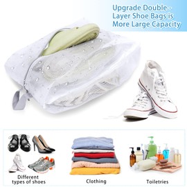 Hysagtek Travel Shoe Bags 6 Pack Shoes Storage Bag 2 Layers Waterproof Shoes Packing Organizer for Men Women Sturdy Zipper Shoe Pouch for Family Travel Gym, 3 Sizes