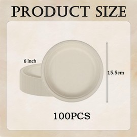 6inch Small Brown Paper Plates Compostable Plates,100Pcs Sturdy Sugarcane Party Paper Plate,Eco-Friendly Super Rigid Biodegradable Bagasse Plates,Heavy Duty Strong Disposable Plates for Party