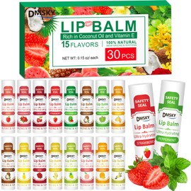 Dmsky DMSKY 30 Pack Lip Balm, Natural Lip Balm Bulk with Vitamin E and Coconut Oil, Moisturizing Soothing Chapped Lips-15 Flavors