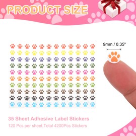 MECCANIXITY Multicolor Paw Print Stickers 4200Pcs 0.35inch Self-Adhesive Colorful Dog Paw Bear Labels Fit Laptop Reward Walls Sticker