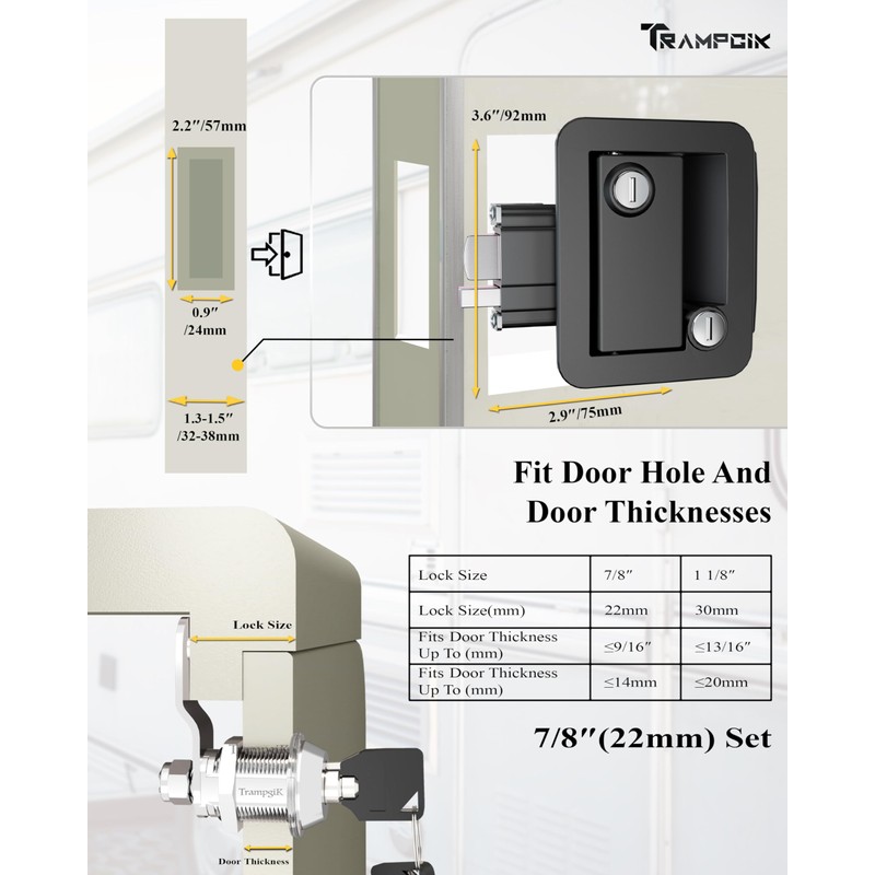 TrampgiK RV Door Lock Set, for Camper,Travel Trailer Entrance Front