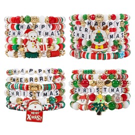 Camphor 25 pcs Beaded Bracelet Stackable Christmas Thanksgiving Day Beaded Stretch Bracelet XMAS Bracelets Festive Jewelry Gifts for Women