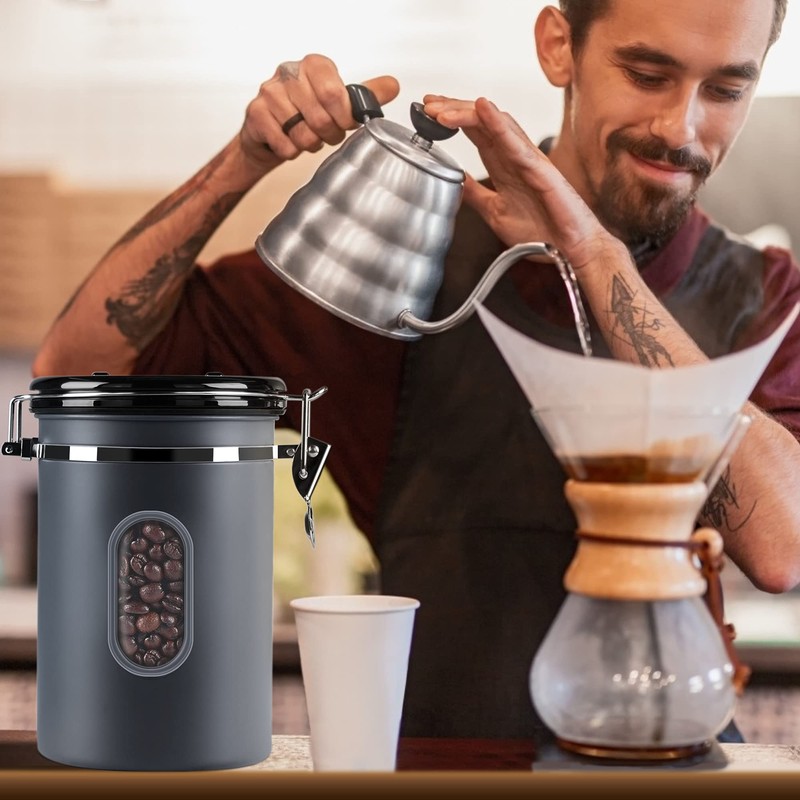 ROCKY&CHAO Airtight Stainless Steel Coffee Canister 1.8 L Coffee Beans
