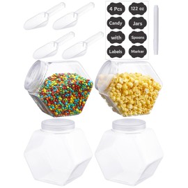 Glazeal 4pcs Large 122oz Candy Jar Set, Hexagon Plastic Cookie Jars Set with Air Tight Lids, Labels& Pen for Candy, Buffet, Coffee Holder Food Storage