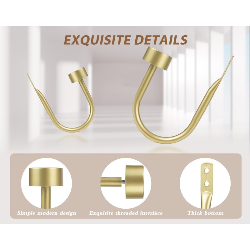 KAMANINA Curtain Holdbacks for Wall, Modern Cap Finials, Warm Gold